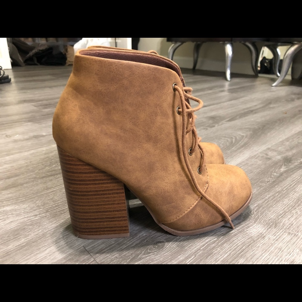 Block heel lace up bootie